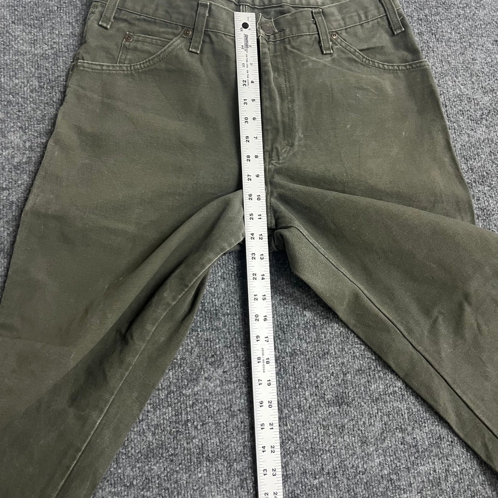 Dickies Carpenter Pants Mens Size 30x24 Olive Green Canvas Distressed Raw Hem - Picture 5 of 8